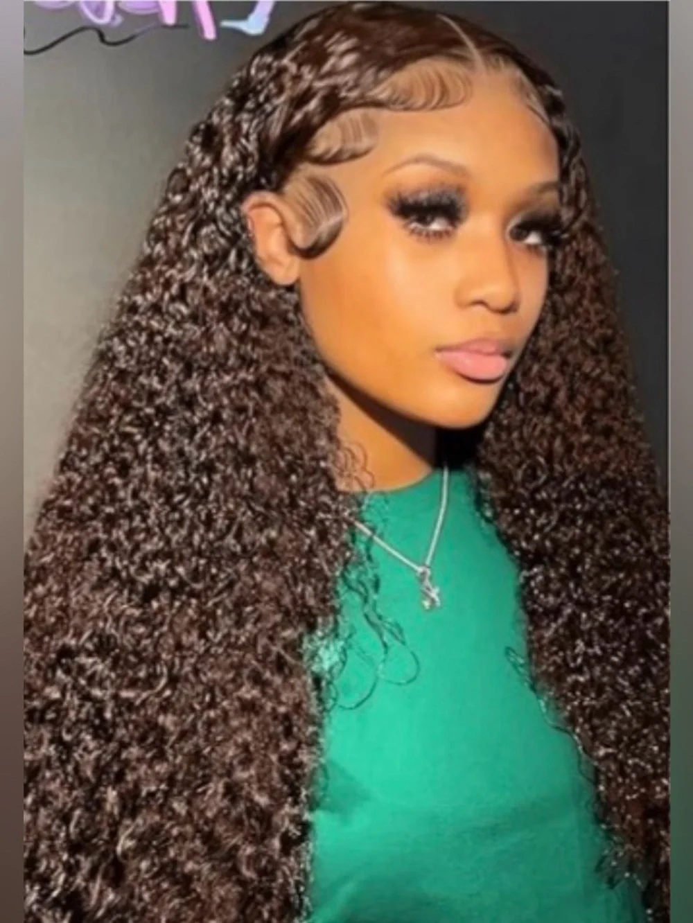 22” Chocolate Brown Deep Wave Curly Lace Front Human Hair Wig 200% Density #226
